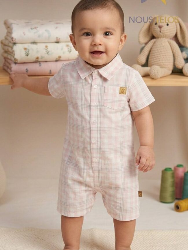 Dymples Baby Check Printed Rib Button Coverall 1