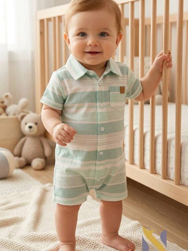 Dymples Baby Check Printed Rib Button Coverall 2