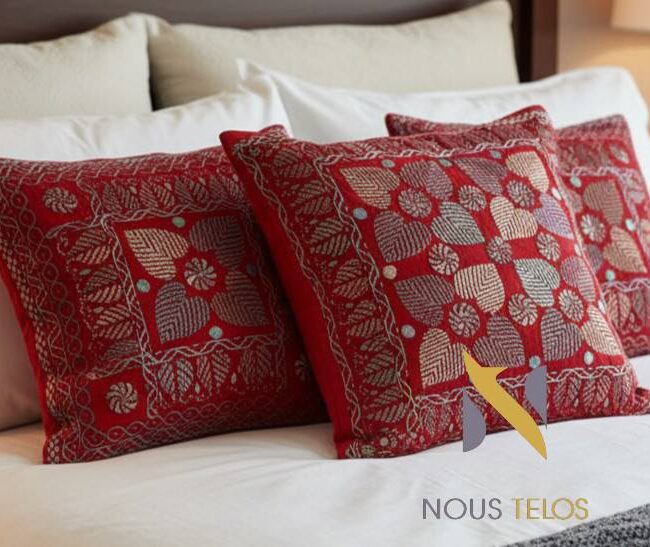 Nakshi Hand stitch Red cushion cover