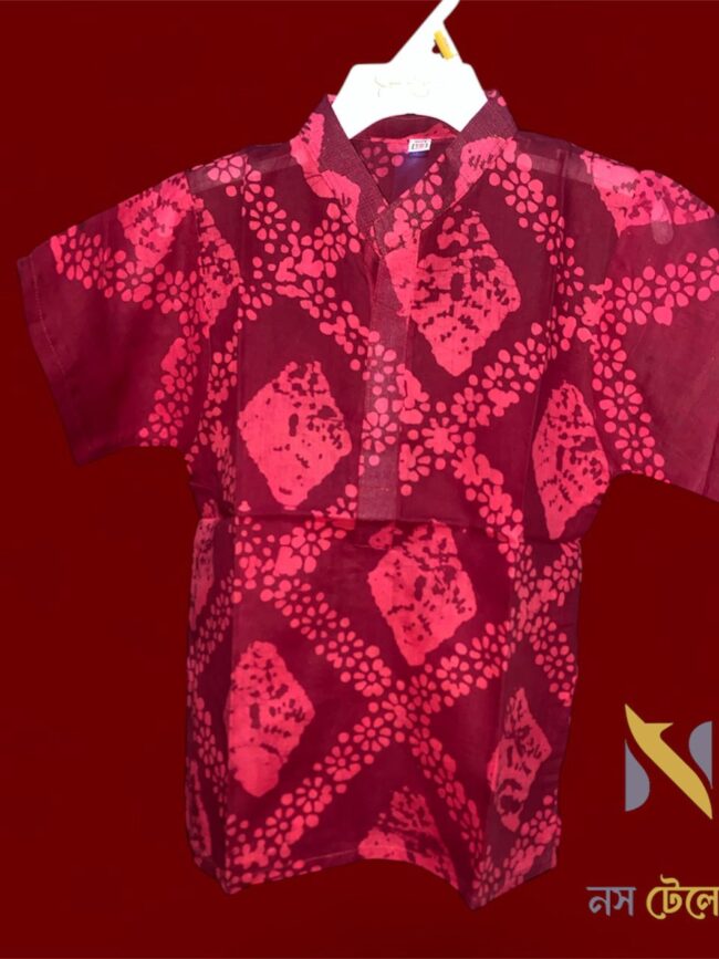 Maroon Batik Printed Cotton Baby shirt 4