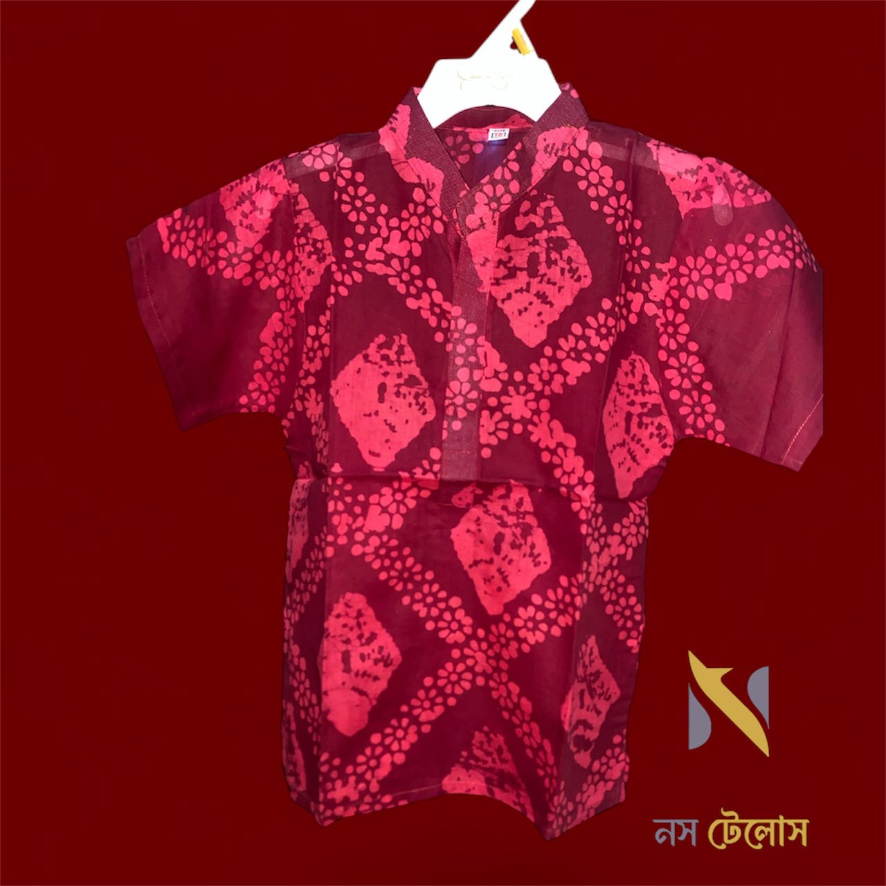 Maroon Batik Printed Cotton Baby shirt 4