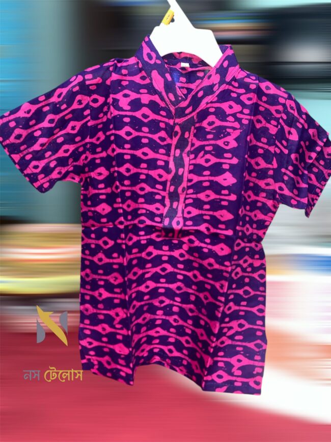 Blue with Pink Batik Printed Cotton Baby shirt 6