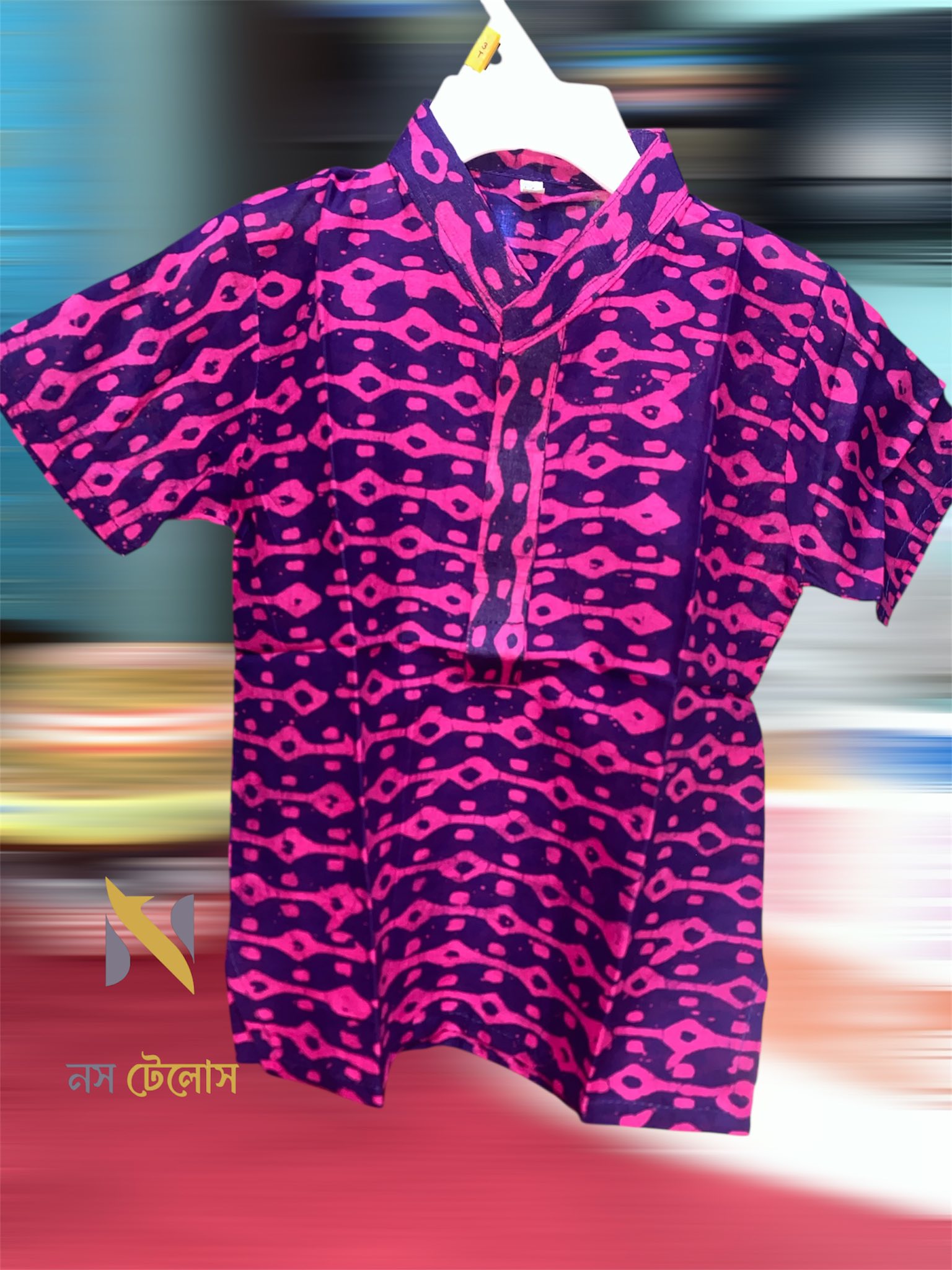 Blue with Pink Batik Printed Cotton Baby shirt 6