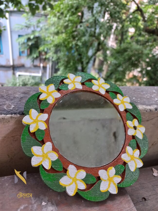 Hand Carved Wooden Round Mirror 1