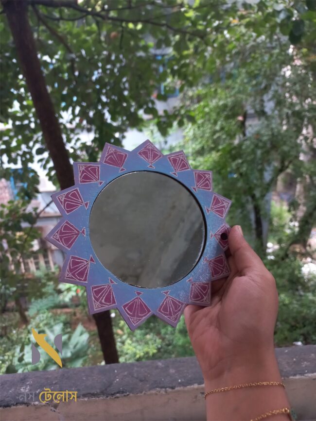 Hand Carved Wooden Round Mirror 2